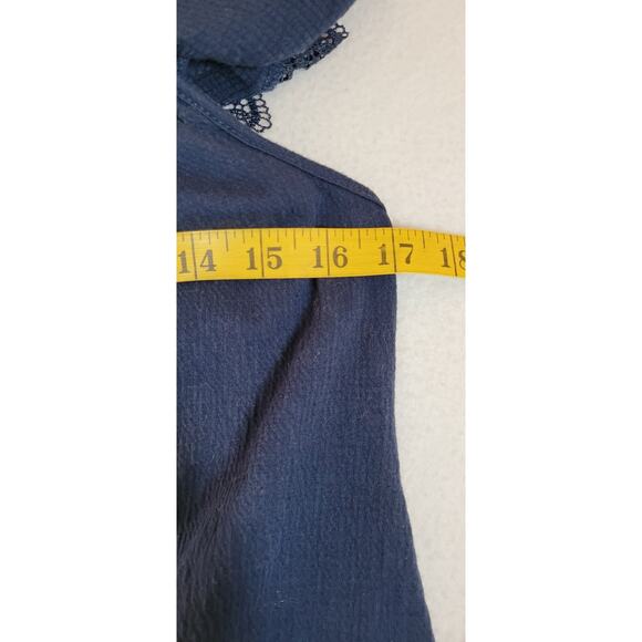 No Boundaries 11-13 L Blue Gauzy Lace Cold Shoulder Ruffle Neck Shirt Y2K Boho - Picture 4 of 11